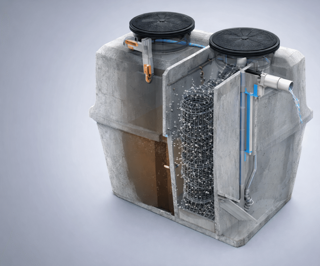 Vue de coupe d'une microstation en béton