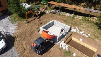 Remplissage des gabions de la phytopépuration de la Salvetat-sur-Agout