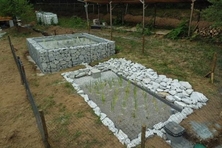 Phytoépuration en gabion et granit réalisée à la Salvetat sur Agout dans le Tarn